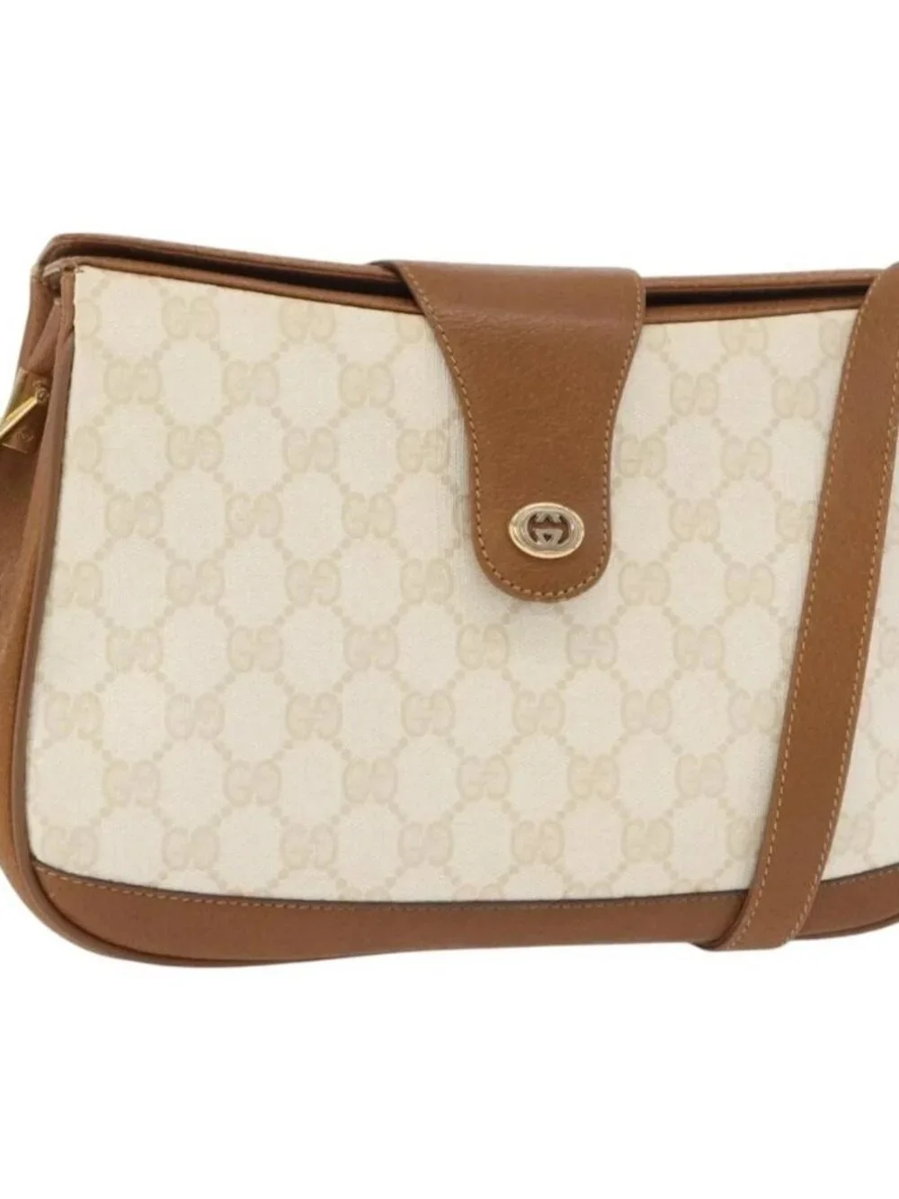 GUCCI GG Supreme Shoulder Bag PVC White Gold 116 02 076 Auth